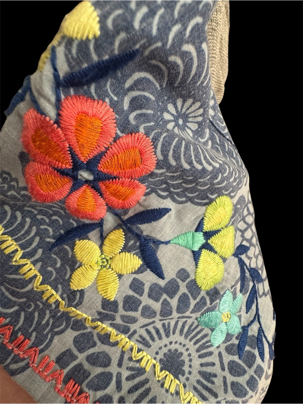 John Mark Blue Floral Patchwork Short Sleeve Top - Picture 4 of 6